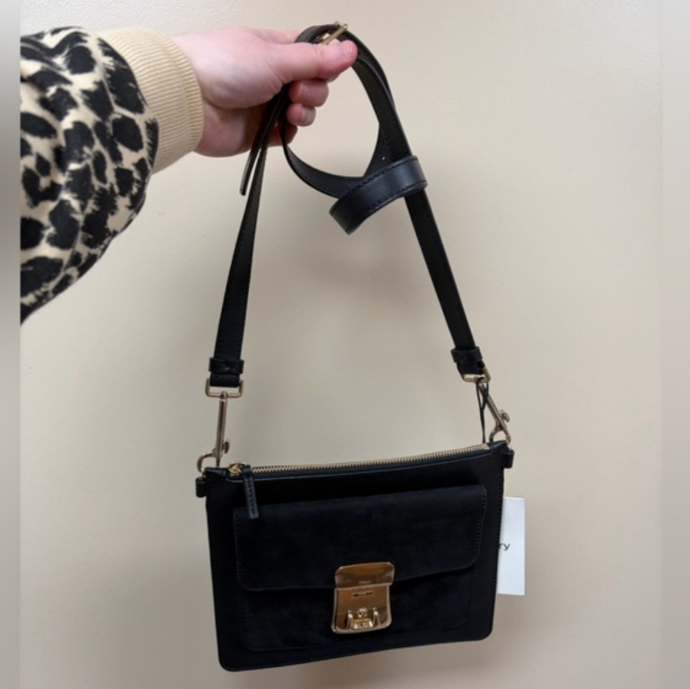 Theory Lock Pocket Crossbody Bag Black Linden Leather